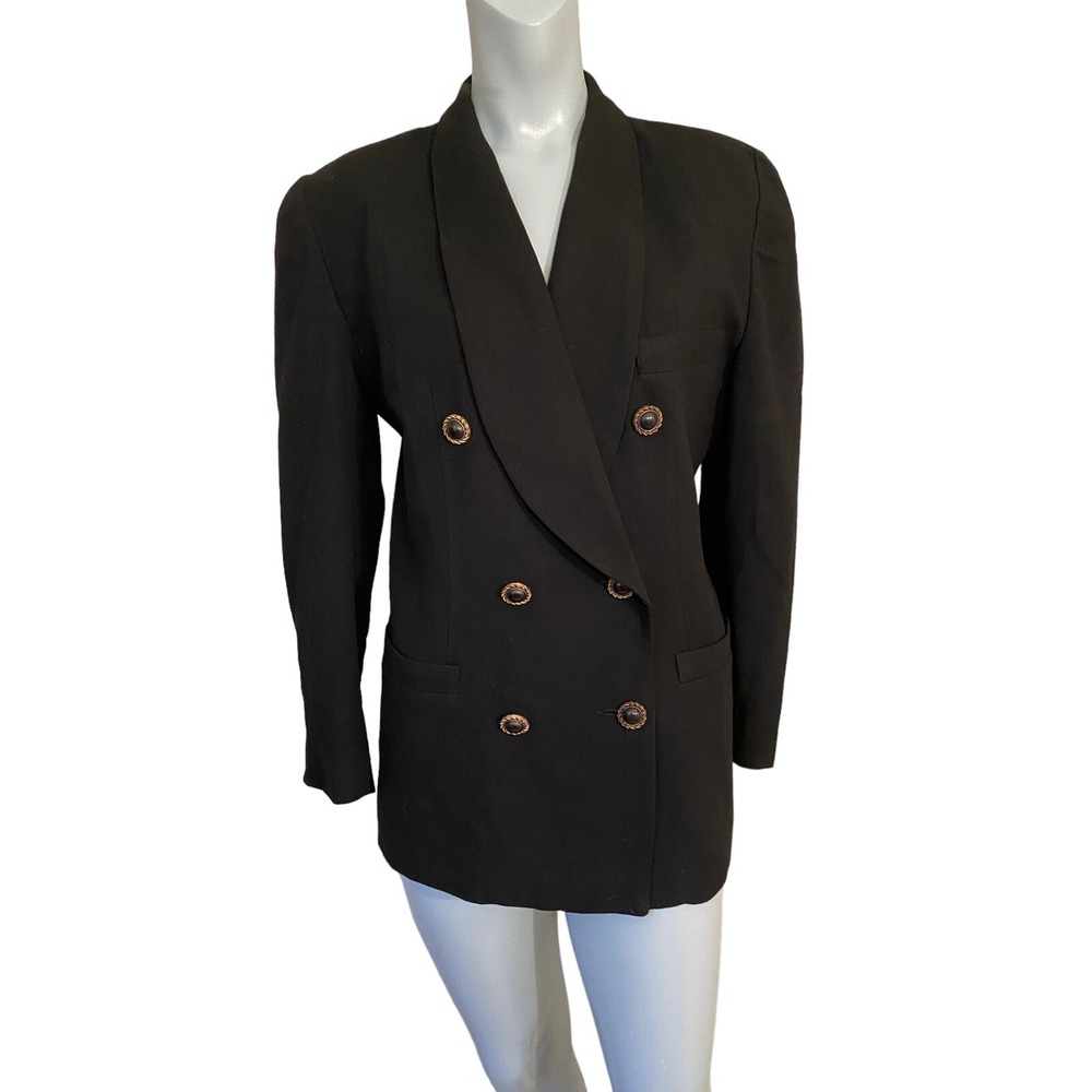 Henri Bendel New York Vintage Black‎ 100% Wool Double Breasted Blazer Size 8 USA